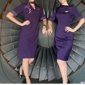 Delta Airlines Zac Posen woman’s purple wool blend flight crew dress size 8